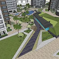 Aerial View of Modern Urban Building Complex with High-Rise Structures and Green Spaces