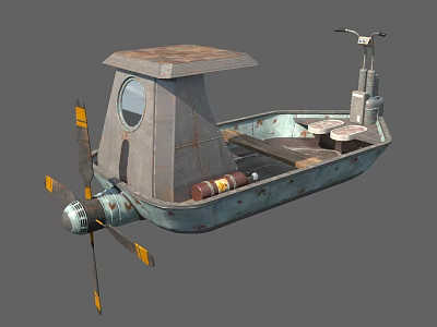 Rusty Weathered Boat With Small Cabin Window Propeller And Deck Equipment 3d model