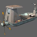 Rusty Weathered Boat With Small Cabin Window Propeller And Deck Equipment 3d model