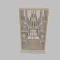 Elegant Gold Frame Glass Door Cabinet With Decorative Vases And Shelves