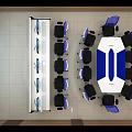 Modern Control Room With Multiple Monitor Screens Central Desk And Blue Chairs