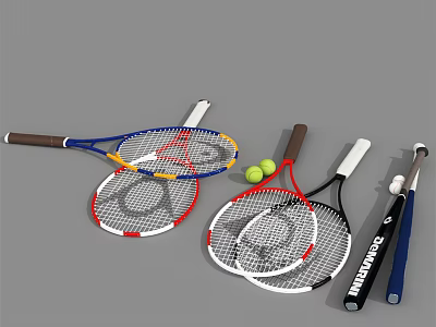 Colorful Design Tennis Rackets And Balls Sports Equipment For Training 3d model