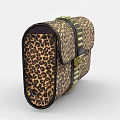 Leopard Print Clutch Bag With Black Strap Gold Studs And Gold Lock