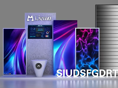 Vibrant Background Wall Samples With Purple Blue Wavy Patterns And Display Device 3d model