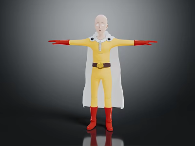 Game And Movie Character With Bald Head Yellow Jumpsuit Red Gloves Boots And White Cape 3d model