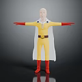 Game And Movie Character With Bald Head Yellow Jumpsuit Red Gloves Boots And White Cape
