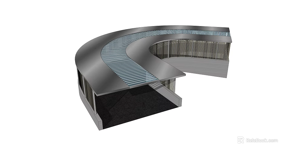 Curved Modern Building Structure With Glass Roof And Metal Frame Design 3d model 