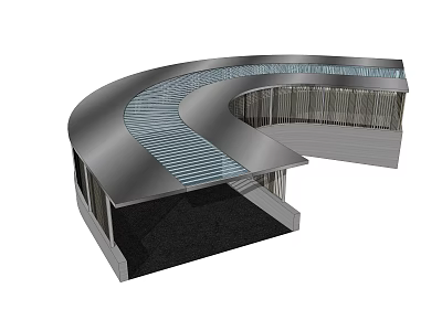 Curved Modern Building Structure With Glass Roof And Metal Frame Design 3d model