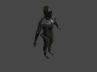 Black Futuristic Tech Inspired Protective Suit With Structured Full Body Design 3d model