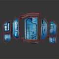 Futuristic Gate Design With Illuminated Blue Screens And Tech Inspired Panels