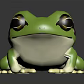 3D Green Frog Character With Big Eyes Green Body White Belly On Black Background With Reflection