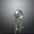 Modern White Robot Character With Green Accents Antenna Metallic Legs Green Feet