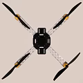 Quadcopter Drone Frame With Four Propellers Flying Against Clear Blue Sky