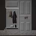 White Entryway With Wall Mounted Coat Hooks Cabinets And Decorative Items 3d model