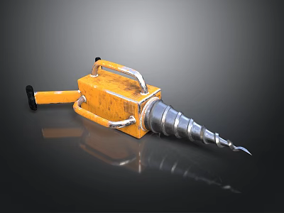 Yellow Electric Handheld Power Tool With Metal Handle And Spiral Drill Bit 3d model