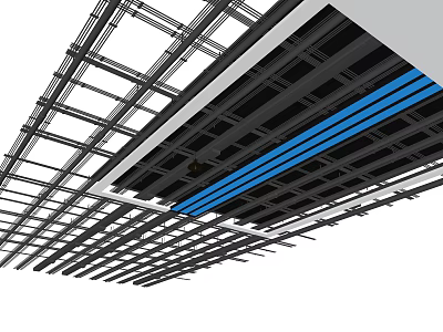 Modern Ceiling Design With Metal Grid Framework And Blue Accent Stripes 3d model