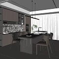 Modern Restaurant Interior With Dark Dining Table Leather Chairs And Marble Backsplash