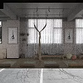 Spacious Yoga Studio Interior With Arranged Green Mats Large Mirrors And Curtain Windows