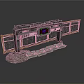 Industrial Gateway Structure With Metal Frame Digital Screen Wooden Fencing And Concrete Seats