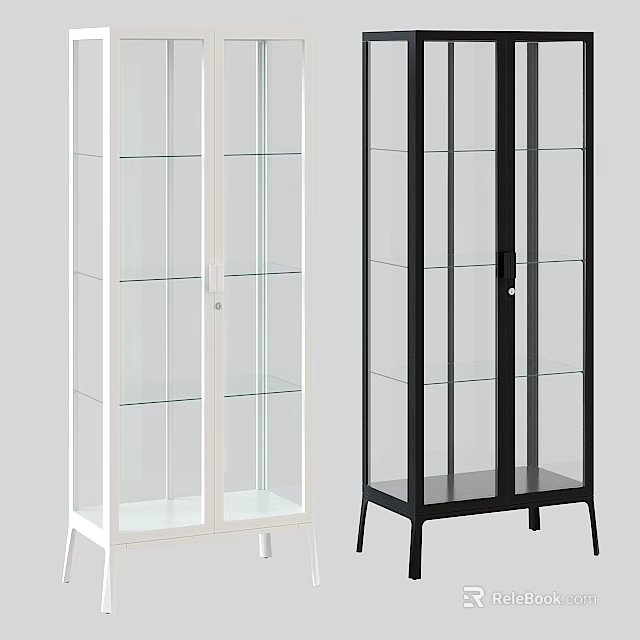 Modern White And Black Display Cabinet With Glass Doors And Multiple Shelves 3d model 