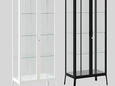 Modern White And Black Display Cabinet With Glass Doors And Multiple Shelves 3d model
