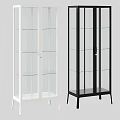 Modern White And Black Display Cabinet With Glass Doors And Multiple Shelves