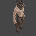 Game And Movie Character Horned Demon With Muscular Body Blue Chest Markings And Rough Skin