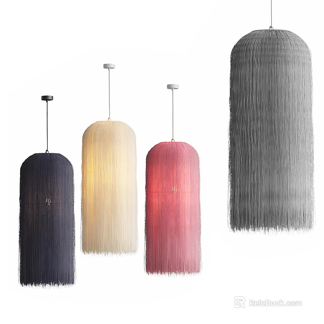 Modern Decorative Pendant Lights with Navy Blue Cream Pink Gray Fringed Design for Home Interior 3d model 