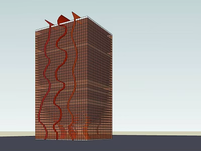 Modern Office Building With Red Wavy Exterior And Tall Structure Roof Decorations 3d model