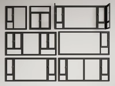 Modern Floor to Ceiling Windows With Black Frame And Various Design Styles 3d model