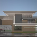 Modern Detached Villa Exterior Design With Balcony Garage Luxury Car And Trees
