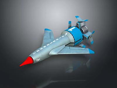 Futuristic Spacecraft Design With Silver Body Blue Components And Red Nose Cone 3d model