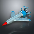Futuristic Spacecraft Design With Silver Body Blue Components And Red Nose Cone