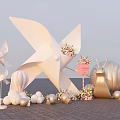 Scenic Photo Spot with White Windmills Golden Snail Sculpture Pink Signboard and Ocean View