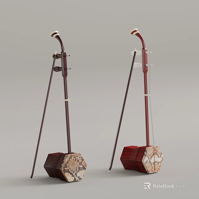 Traditional Chinese Erhu Musical Instruments With Decorative Sound Boxes And Intricate Wooden Craftsmanship 3d model 