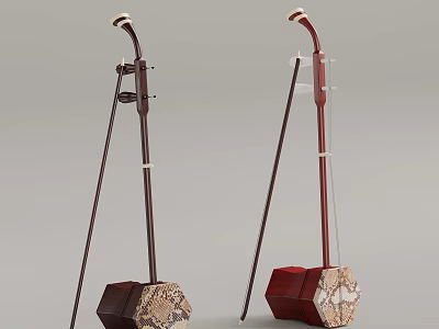 Traditional Chinese Erhu Musical Instruments With Decorative Sound Boxes And Intricate Wooden Craftsmanship 3d model