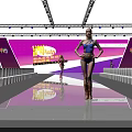 Fashion Show Stage with Bright Lights and Model Walking on Runway