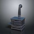 Vintage Cast Iron Stove With Tall Chimney Drawers And Small Countertop