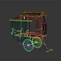 Rustic Traditional Japanese Oden Street Food Cart With Wooden Awning And Blue Curtain