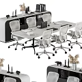 Modern Office Desk Setup With Ergonomic Mesh Chairs Laptop Files And Supplies