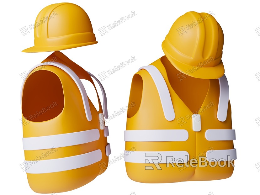 Cartoon Style MG Style Labor Day Safety Helmet Reflective Vest Cartoon Labor Theme model