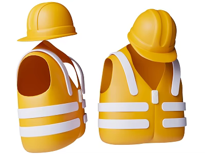 Yellow Hard Hats With High Visibility Safety Vests 3d model
