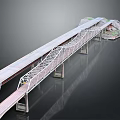Steel Truss Bridge Structure Over Water Surface With Supporting Piers And Train 3d model