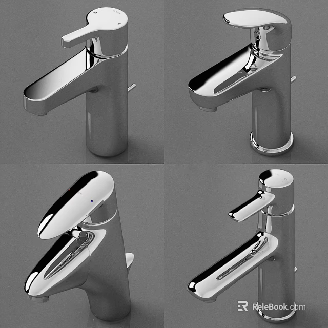 Contemporary Chrome Faucet Displayed In Multiple Angles With Sleek Design 3d model 