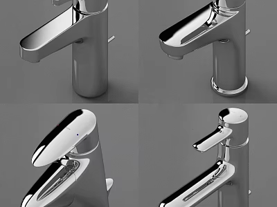 Contemporary Chrome Faucet Displayed In Multiple Angles With Sleek Design 3d model