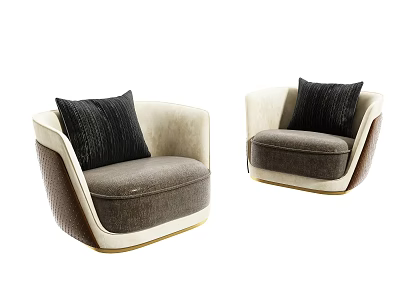 Modern Accent Chairs With Beige Gray Upholstery And Black Cushions Curved Design 3d model