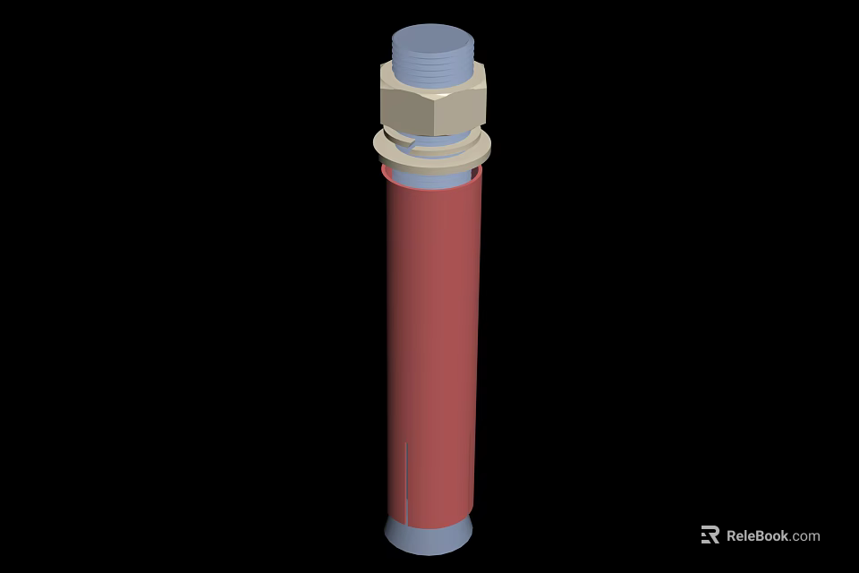 Red Sleeve Bolt With Golden Nut And Blue Top For Hardware Tools 3d model 