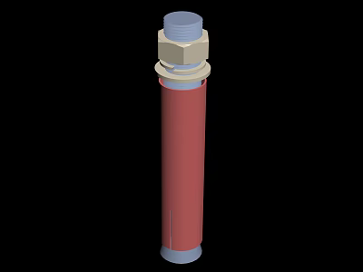 Red Sleeve Bolt With Golden Nut And Blue Top For Hardware Tools 3d model