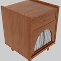 Solid Wood Bedside Tables With Drawer Arched Lattice Door And Slender Legs Design 3d model
