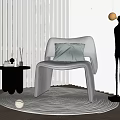 Modern Gray Leisure Chair With Round Rug Side Table Vertical Striped Wall And Floor Lamp